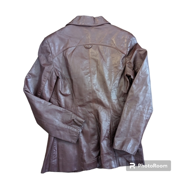 Vintage Etienne Aigner 70s Leather Jacket Burgundy Size 10 - Picture 2 of 3